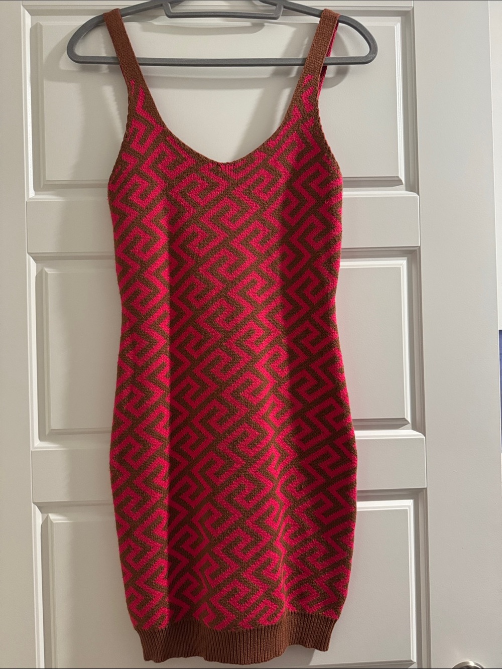 Brown & Pink Geometric Knit Tank Dress